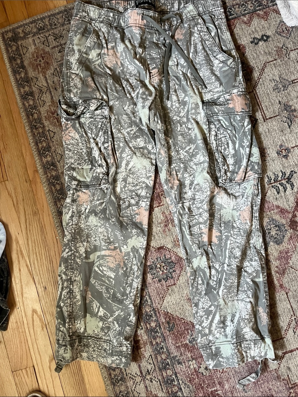 Men's Camouflage Cargo Pants in Gray and Tan - Drawstring Waist